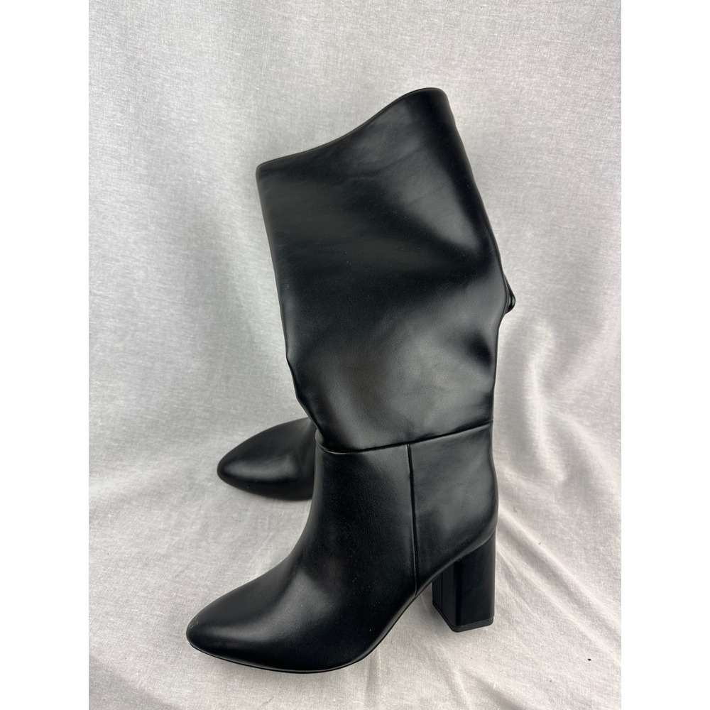 A New Day Womens Black Slouchy Block Heel Mid-Calf Boots Size 8 Point Toe Zipper